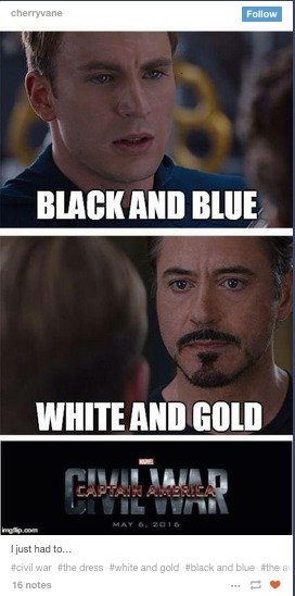 Capito: "Preto e azul". Homem de Ferro: "Branco e dourado". Guerra Civil. 