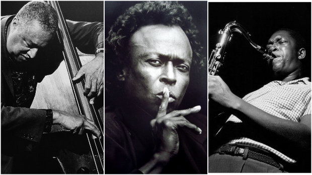 Ray Brown, Miles Davis e John Coltrane fariam 90 anos em 2016. Fotos: Reproduo da internet