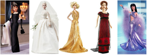 Barbies inspiradas em Audrey Hepburn, Grace Kelly, Marilyn, Kate Winslet e Cher. Fotos: Mattel/Divulgao