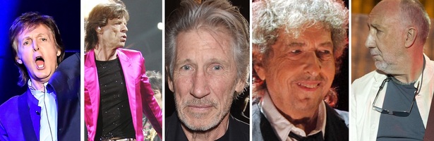 Paul McCartney, Rolling Stones, Roger Waters, Bob Dylan e The Who. Foto: Reproduo da internet