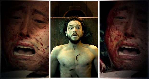 Jon Snow ao lado do "quase" morto Gleen: reviravoltas em Game of thrones e The walking dead. Foto: Montagem/DP