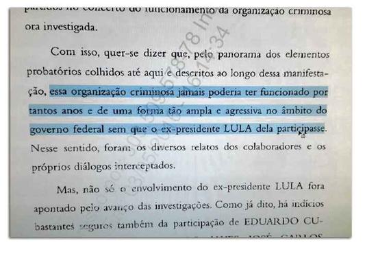 Reproduo do parecer apresentado por Janot: provas apontam para a participao de Lula no "petrolo". Foto: Reproduo (Reproduo do parecer apresentado por Janot: provas apontam para a participao de Lula no "petrolo". Foto: Reproduo)