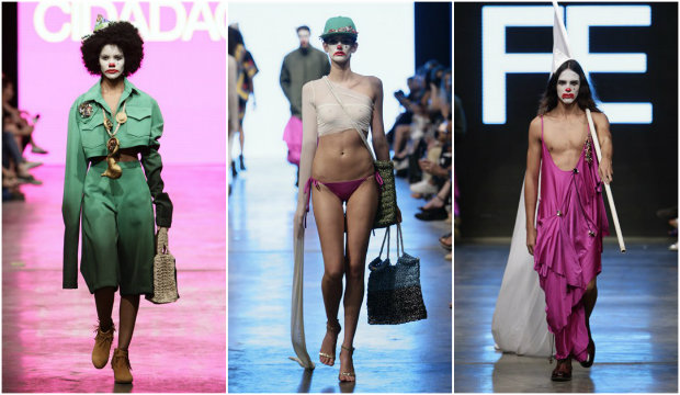 Posicionamento político marcou desfile de Lindebergue no primeiro dia do Dragão Fashion. Fotos: Roberta Braga/Silvia Boriello/Ricardo K./Divulgação Posicionamento político marcou desfile de Lindebergue no primeiro dia do Dragão Fashion. Fotos: Roberta Braga/Silvia Boriello/Ricardo K./Divulgação