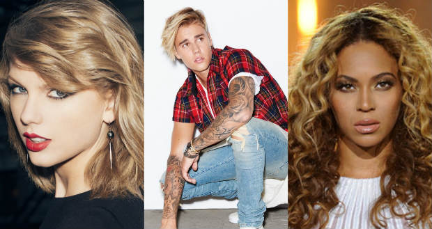 Taylor Swift, Justin Bieber e Beyonc esto na lista. Montagem: Reproduo da internet