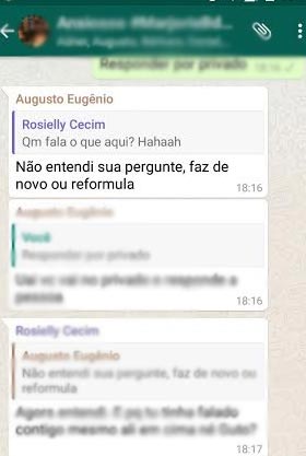 O usuário deve pressionar a mensagem que deseja responder, para marca-la Foto: Reprodução (O usuário deve pressionar a mensagem que deseja responder, para marca-la Foto: Reprodução) O usuário deve pressionar a mensagem que deseja responder, para marca-la Foto: Reprodução (O usuário deve pressionar a mensagem que deseja responder, para marca-la Foto: Reprodução)