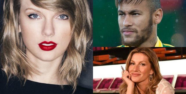 Ranking traz nomes como Taylor Swift, Neymar e Gisele Bndchen. Foto: Reproduo/Facebook