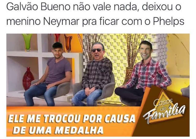Comentrios de Galvo Bueno sobre Neymar, Marta e Phelps renderam comentrios e montagens. Foto: Twitter/Reproduo