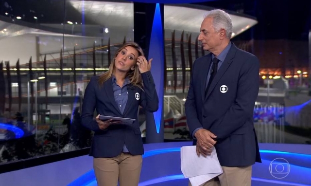 Os dois esto dividindo a apresentao do telejornal desde o incio da cobertura dos Jogos Olmpicos. Foto: Globo/Reproduo