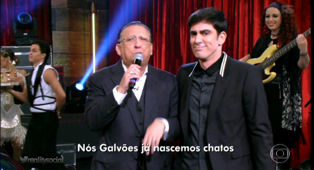 Pardia de A histria de uma gata cantada por Galvo e Adnet foi ponto alto do programa. Foto: Globo/Reproduo