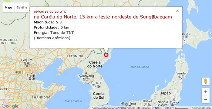 Mapa do epicentro do tremor. Foto: Google Maps/Apolo11/Reproduo