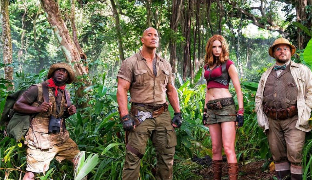 Na imagem esto os atores Dwayne Johnson, Kevin Hart, Karen Gillin e Jack Black. Foto: Instagram/Reproduo.
