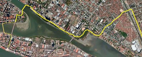 Percurso de 5,1 km que ligar o Marco Zero do Recife  Fbrica Tacaruna, em Olinda. Foto: Secretaria de Turismo/ Divulgao