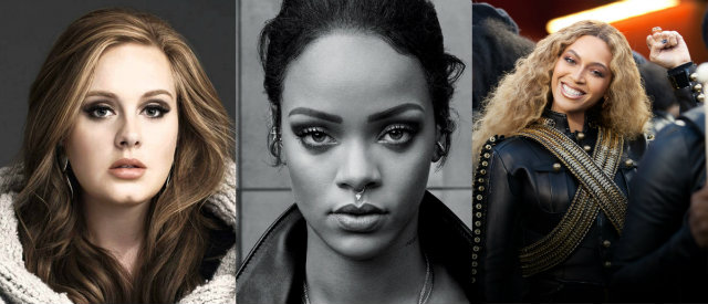 Adele, Rihanna e Beyonc so alguns dos destaques. Foto: Adele, Rihanna e Beyonc/Divulgao