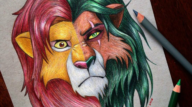 Ilustrao que mistura Simba e Scar, de O Rei Leo,  uma das mais curtidas do Instagram de Dada. Foto: Instagram/Reproduo