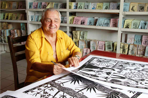 Artista popular mostra xilogravuras sobre sua vida e a curadoria tambm selecionou um apanhado de obras representativas de sua trajetria. Crdito: Xirumba Amorim/Divulgao