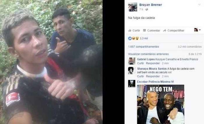 Brayan Bremer Quintelo Mota cumpria pena pelo crime de receptao e relatou estar escondido em uma mata. Foto: Facebook/Reproduo