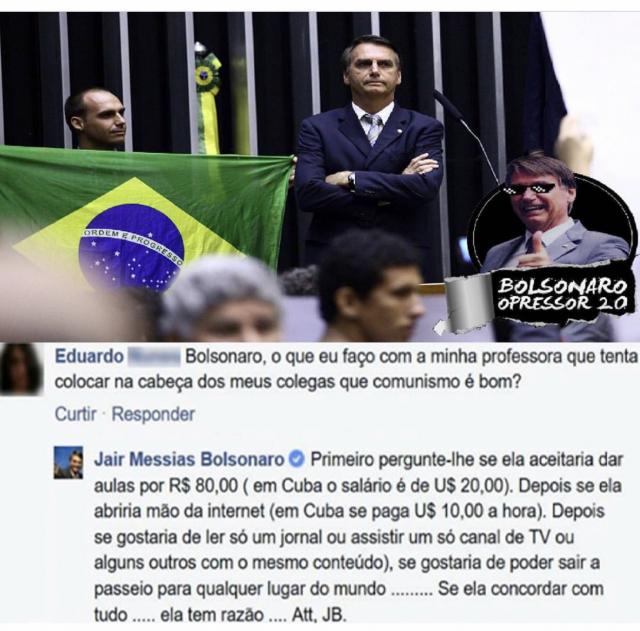 Pergunte a ela (professora), se ela aceita dar aula por R$ 80", argumentou Bolsonaro. Foto: Reproduo/Twitter