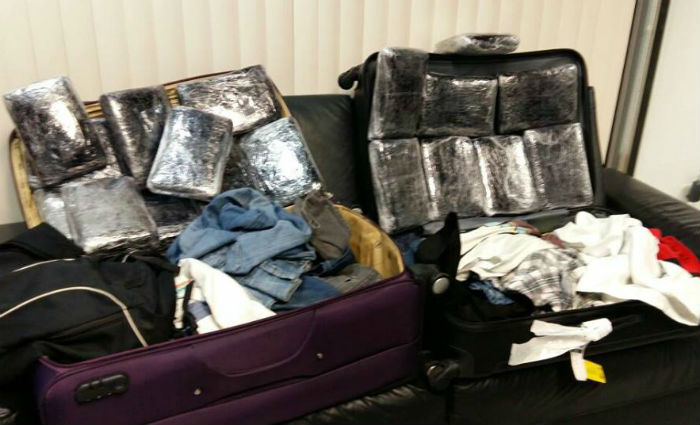 Droga estava escondida nas bagagens dos suspeitos, de 25 e 27 anos. Foto: PF/ Divulgao