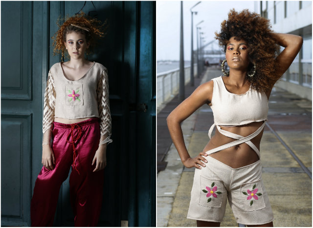As roupas têm tons rosados e terrosos, amarrações e modelagens fluidas. Fotos: Anderson Freire/DP As roupas têm tons rosados e terrosos, amarrações e modelagens fluidas. Fotos: Anderson Freire/DP