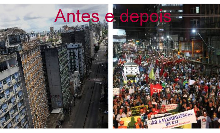 A Avenida Conde da Boa Vista ficou vazia pela manh, em virtude da adeso dos rodovirios e do comrcio  greve geral.  tarde, a via pblica foi tomada por manifestantes que protestavam o governo Temer. 