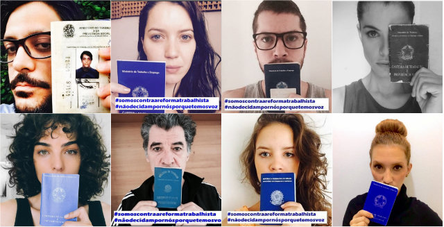 Campanha virtual usa as hashtags #somoscontraareformatrabalhista e #nodecidampornsporquetemosvoz. Fotos: Instagram/Reproduo