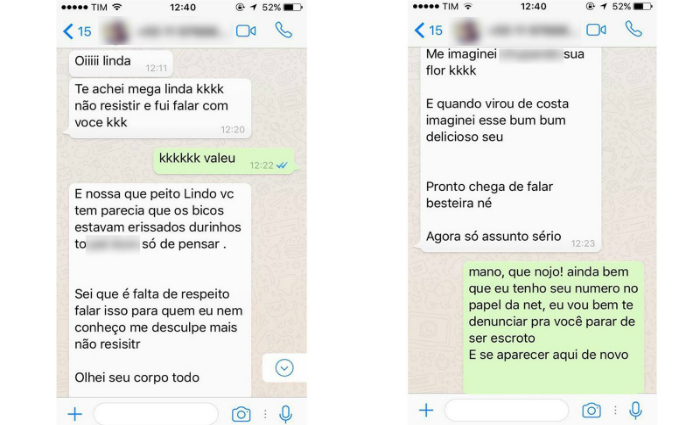 Jovem registrou um boletim de ocorrncia aps reunir provas de assdio sexual por parte Foto: Reproduo/Whatsapp