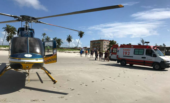 Helicptero da PRF resgata jovem com fratura exposta em Itamarac. Foto: PRF/ Divulgao