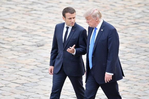 Macron e Trump conversaram sobre mudanas climticas, comrcio e segurana Foto: Xinhua/Jack Chan