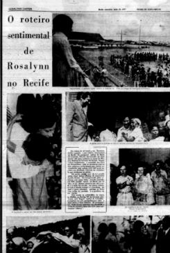 Matrias publicadas no Diario de Pernambuco h 40 anos durante visita da primeira dama dos EUA. Foto: Reproduo/ Arquivo DP