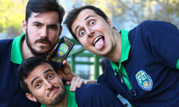 André Miguez, Mario Biondo e Hugo Monteiro (embaixo): rede social para quem gosta de futebol. Foto: Laís Nova/CB André Miguez, Mario Biondo e Hugo Monteiro (embaixo): rede social para quem gosta de futebol. Foto: Laís Nova/CB