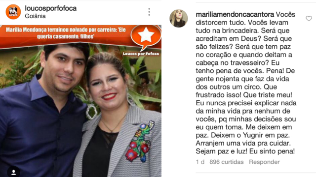 Marlia comenta em publicao sobre o trmino de seu relacionamento. Foto: Instagram/Reproduo