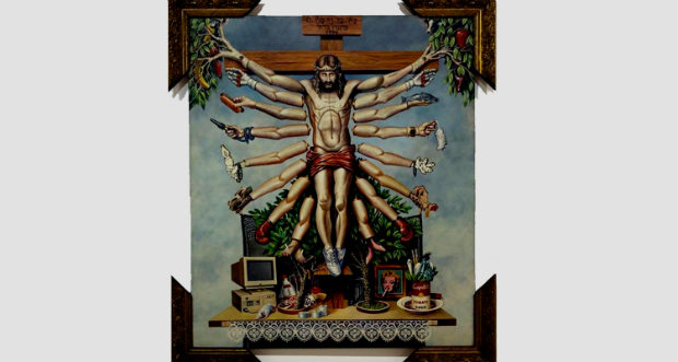 Obra Cruzando Jesus Cristo com Deusa Shiva (1996), de Fernando Baril. Crdito: Santander Cultural/Divulgao