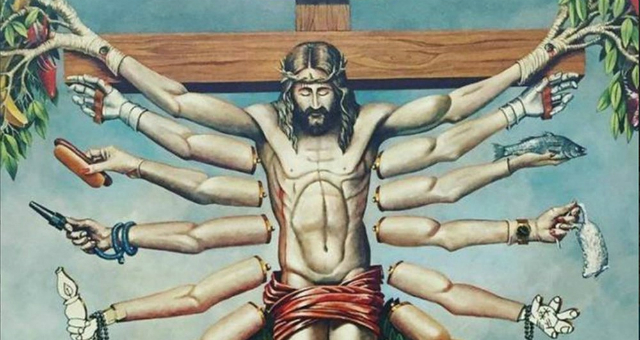 Cruzando Jesus Cristo com Deusa Schiva, de Fernando Baril, foi acusada de desrespeitar a figura religiosa. Foto: Twitter/Reproduo