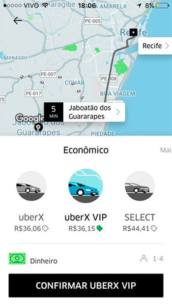 Uber lana nova categoria para usurios mais frequentes no Recife. Foto: Divulgao