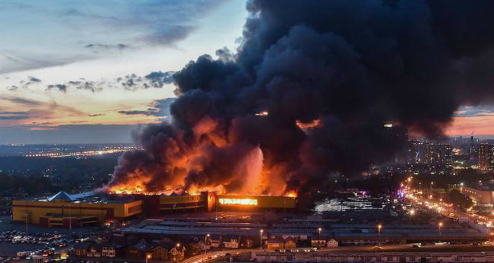 Incndio de grandes propores atingiu um grande shopping no extremo. Foto: AFP / Vasily MAXIMOV