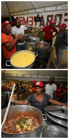 MST organizou cozinha coletiva para preparar alimentos para os trabalhadores que pretendem dormir na Praa Tiradentes. Crdito: Roberto Ramos/DP