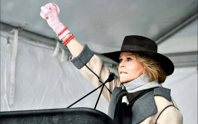Jane Fonda discursa durante o festival de cinema de Sundance, nos Estados Unidos. Foto: Michael Loccisano/AFP