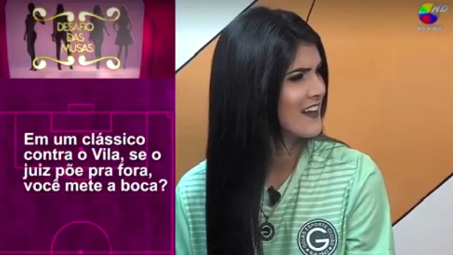 Karol Barbosa se mostrou desconfortvel com as perguntas. Foto: TV Goinia/Reproduo