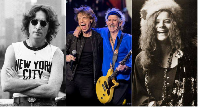 John Lennon, Rolling Stones e Janis Joplin aparecem no documentrio. Fotos: Bob Gruen/EFE, Carlos Muller/Divulgao e Facebook/Reproduo