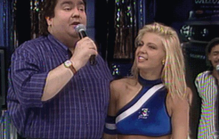 Sheila e Fausto Silva em 1998 (foto: TV Globo/Reproduo)