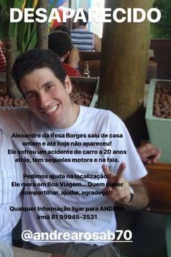 Alexandre da Rosa Borges desapareceu na tarde dessa sexta-feira. Foto: Cortesia