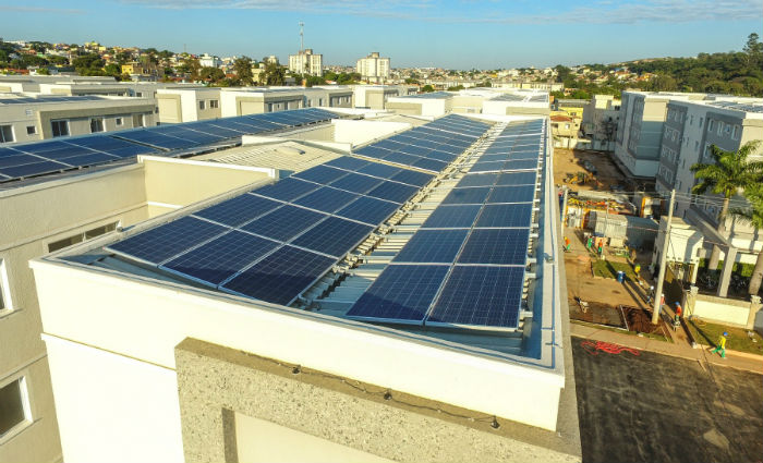 Construtora est adotando a instalao de painis fotovoltaicos para gerar energia solar para reas comuns. Foto: MRV/Divulgao