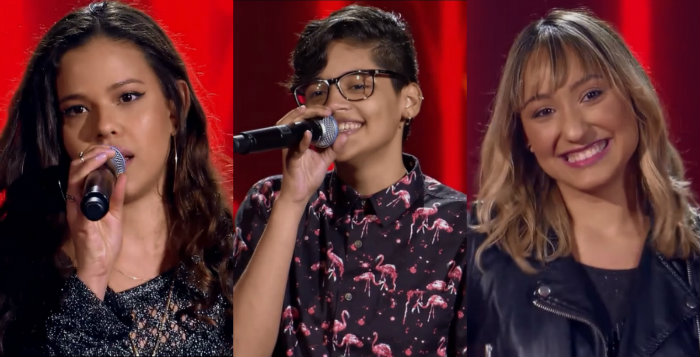 Erica Natuza, Thay Silva e Ally se apresentaram na estreia do The Voice. Foto: Globo/Reproduo
