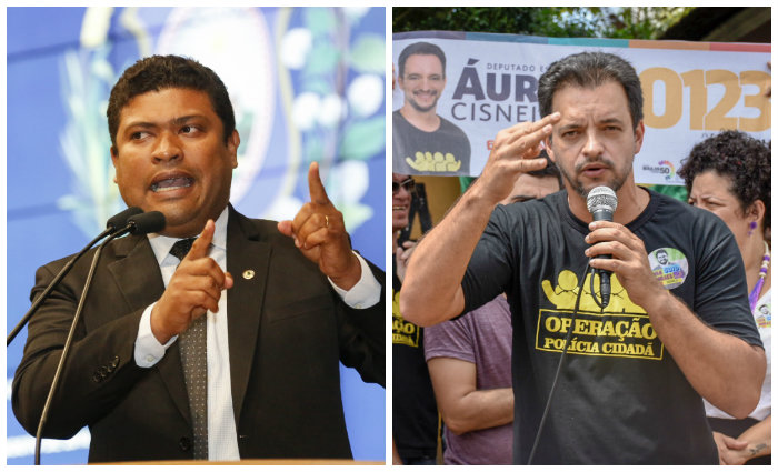 Joel da Harpa (e) e Aureo Cisneiros (d) so dois nomes que protagonizam a disputa por uma vaga na Assembleia Legislativa. Joel  PM, Aureo  policial civil (Fotos: Roberto Soares e Lucas Tin/Divulgao/Ascom)