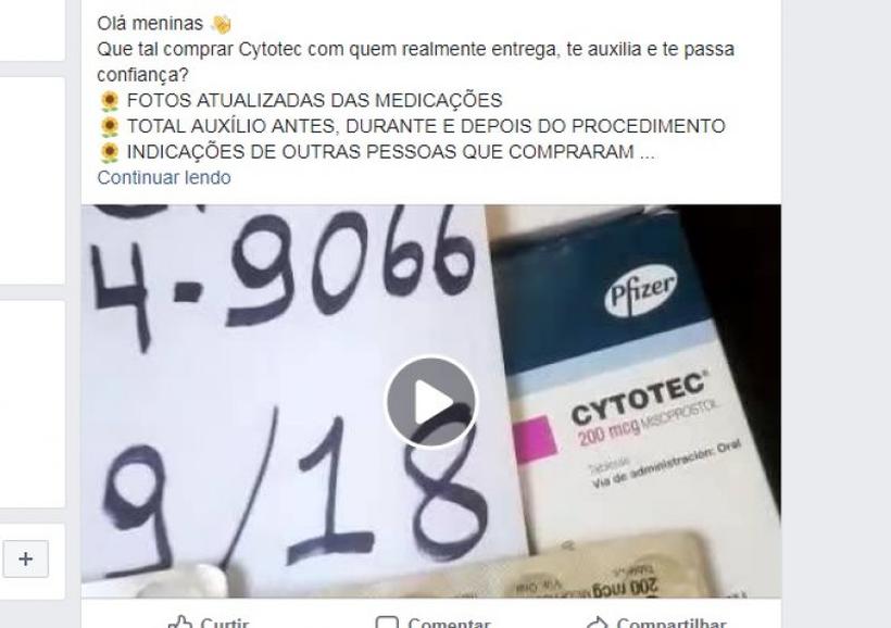 No Facebook, proliferam ofertas do medicamento abortivo Cytotec. Foto: Facebook/Reproduo