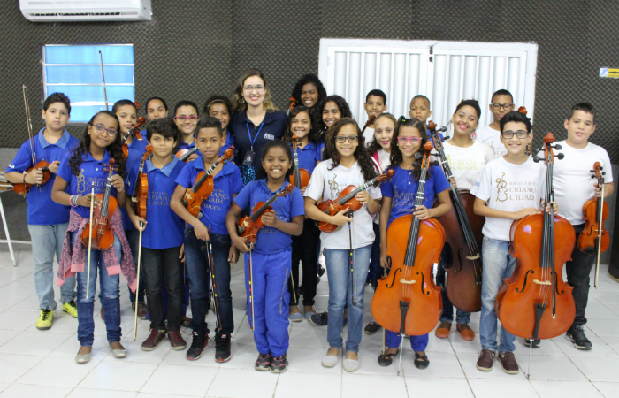 A Orquestra Criana Cidad dos Meninos do Coque  um projeto social incentivado pelo Ministrio da Cultura. Foto: Orquestra Criana Cidad/Divulgao