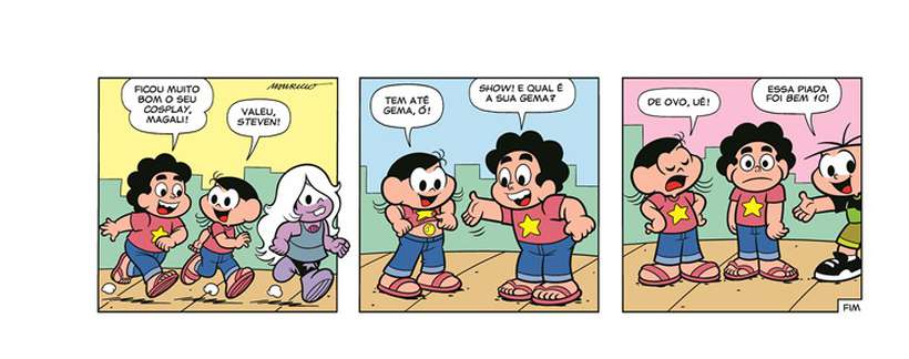 Neste crossover, a 'Turma da Mnica' interage com o pessoal de 'Steven Universo'. Foto: Divulgao/Cartoon Network