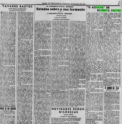 Diario de Pernambuco noticiou em 20 de março de 1939 o lançamento do livro. Foto: Arquivo DP. Diario de Pernambuco noticiou em 20 de março de 1939 o lançamento do livro. Foto: Arquivo DP.
