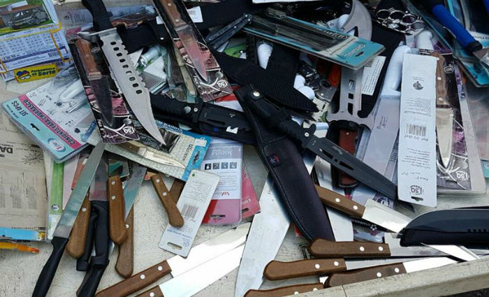 Sero destrudas 1.746 facas e chunos. Foto: PM/ Divulgao 
