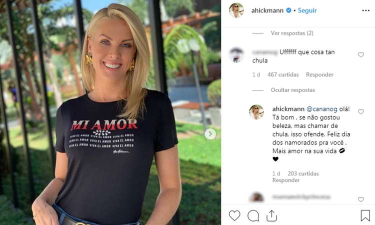 Apresentadora sentiu-se insultada com o comentrio, feito em espanhol. Palavra "chula" pode ter vrios significados, entre eles, "bonita", "legal" e "metida" Foto: Reproduo/Instagram